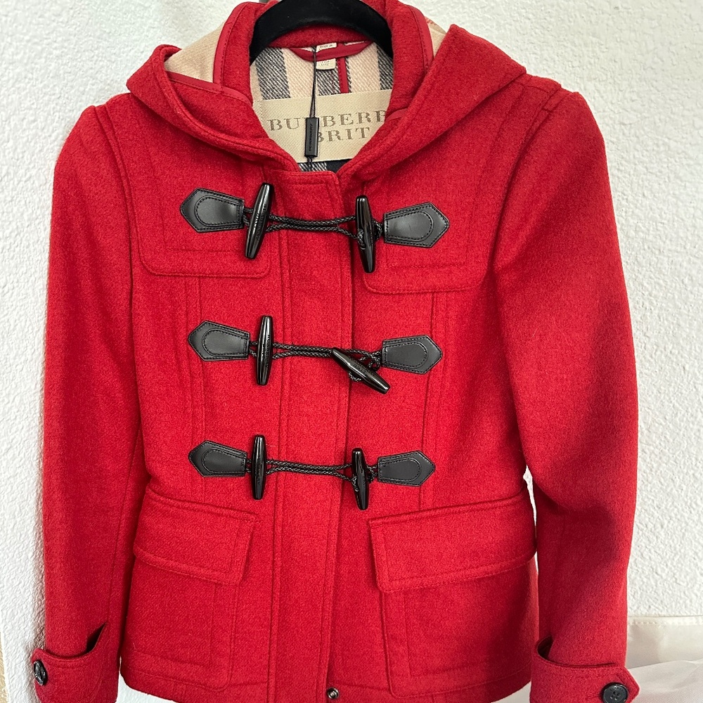 BNWT Burberry Brit Blackwell duffle wool coat jacket red XS US 0 New